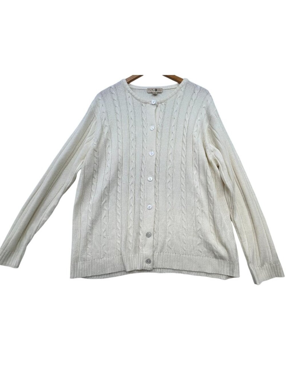 Vintage Turtle Bay Womens Cable Knit Crewneck Cardigan Sweater Size XL Cream